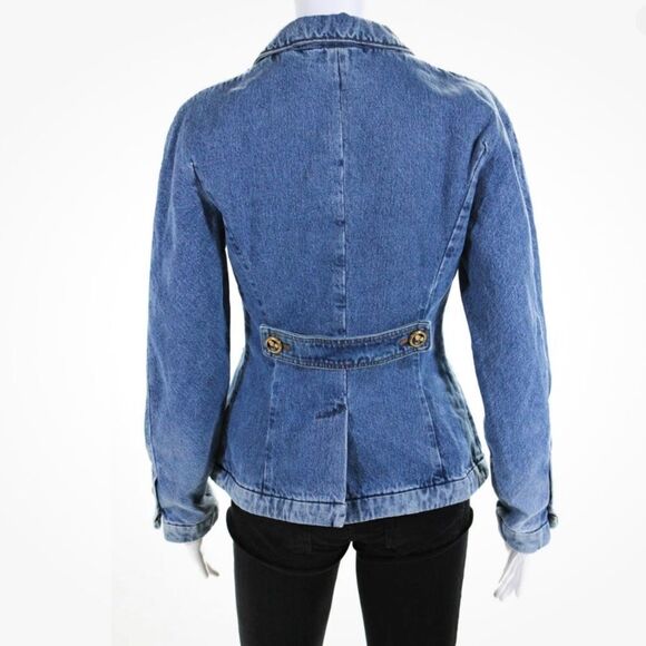 Revolve Cormio Cynthia Collared Button Down Bow Detail Denim Jean Jacket Size L - Picture 8 of 12